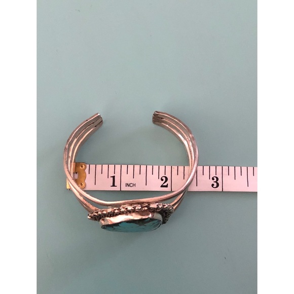 Vintage Native American Turquoise & Sterling Silver Tri-Shank Cuff Bracelet - Picture 14 of 14